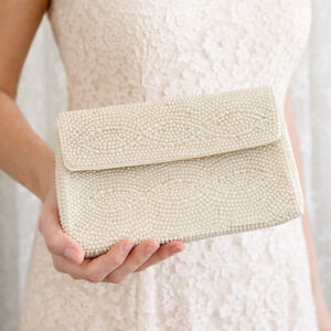 Vintage 60s Bags by Susan White Beaded Clutch Made in Japan